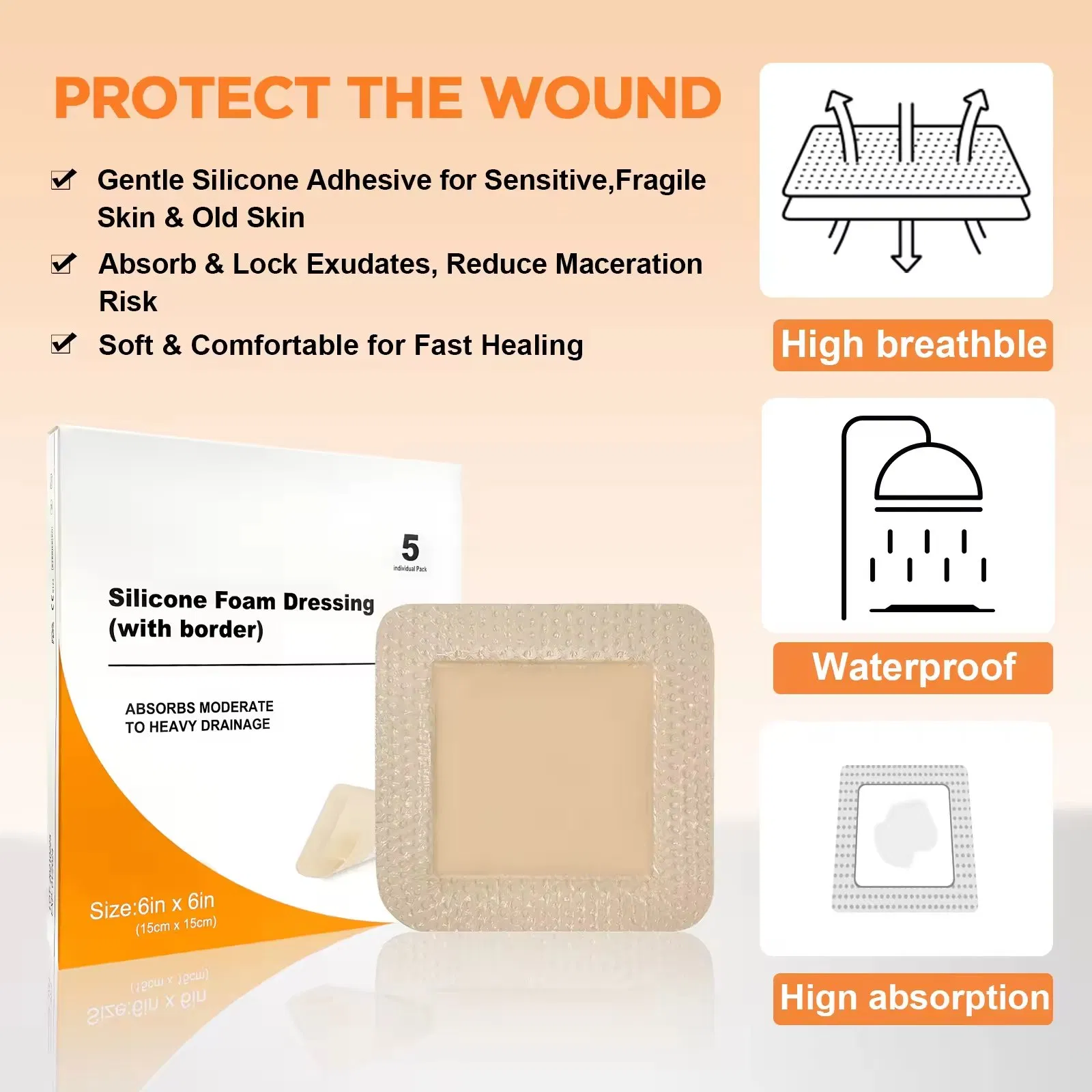 10X10cm Waterproof Wound Dressings Adhesive Care Hydrogel Sterile Wound Dressing