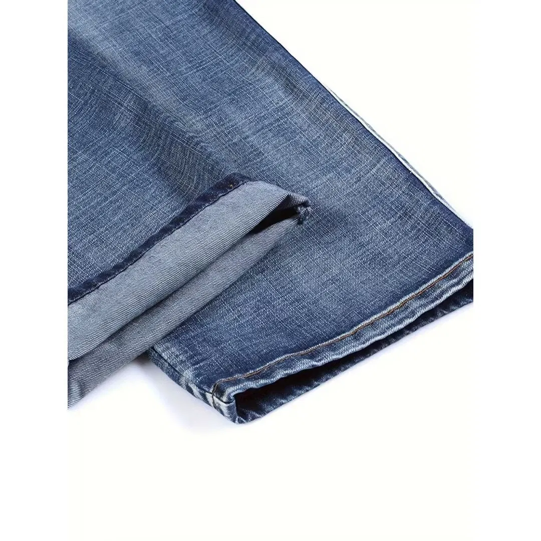 Men's Casual Loose Hip Hop Denim Work Pants Jeans with Cargo Pockets