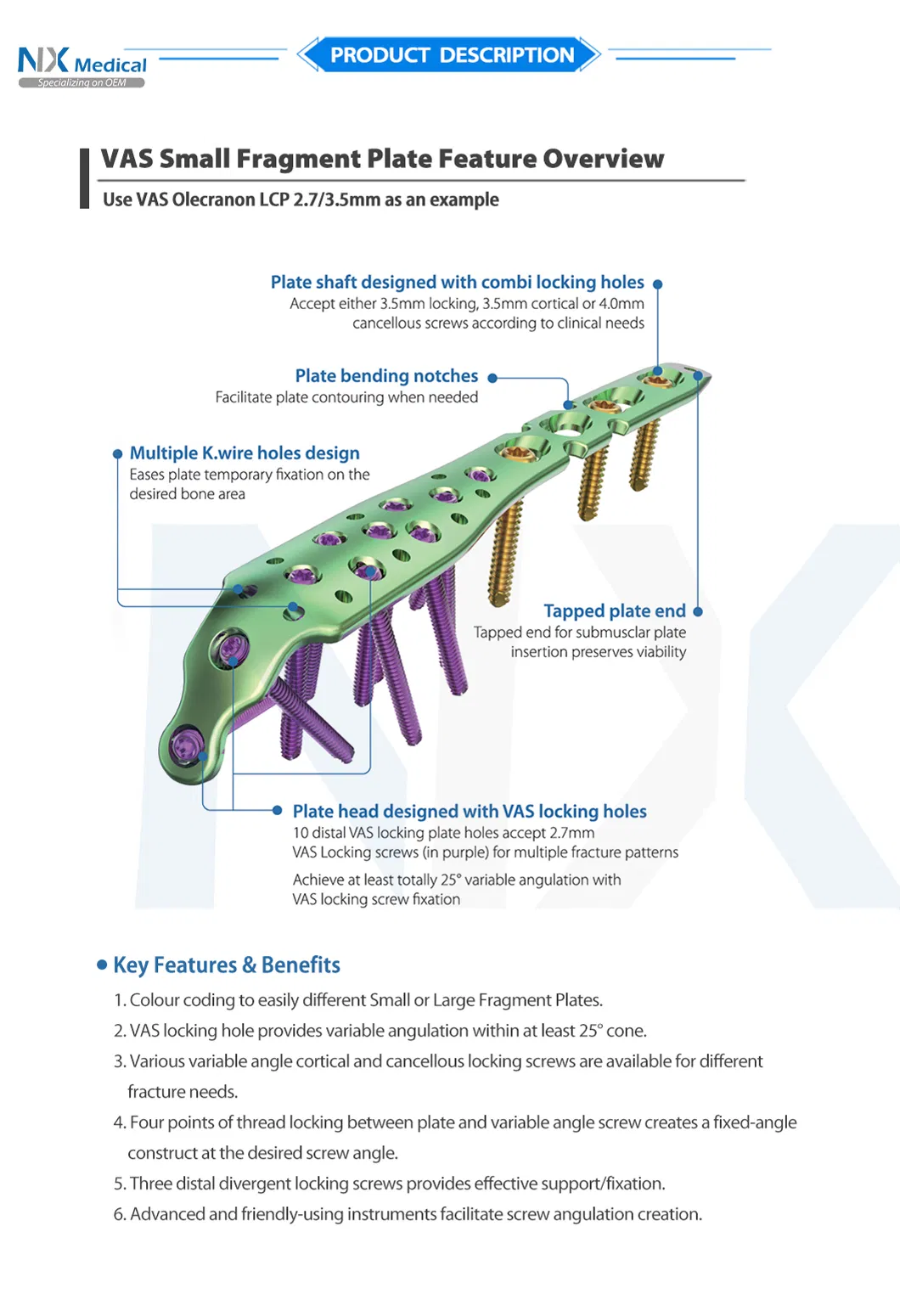 Titanium Variable Angle Super LCP Orthopedic Implant System Locking Plate