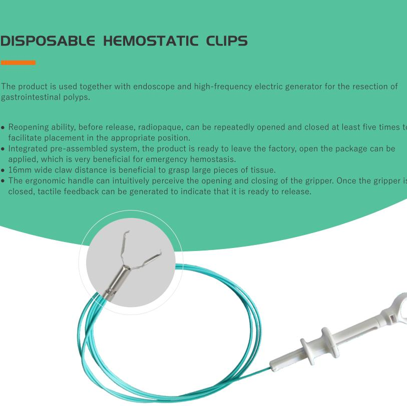 Medical ESD Device Disposable Surgical Hemostatic Clip/ Hemoclip for Gastrointestinal Endoscopy 16mm Opening Stable Rotating