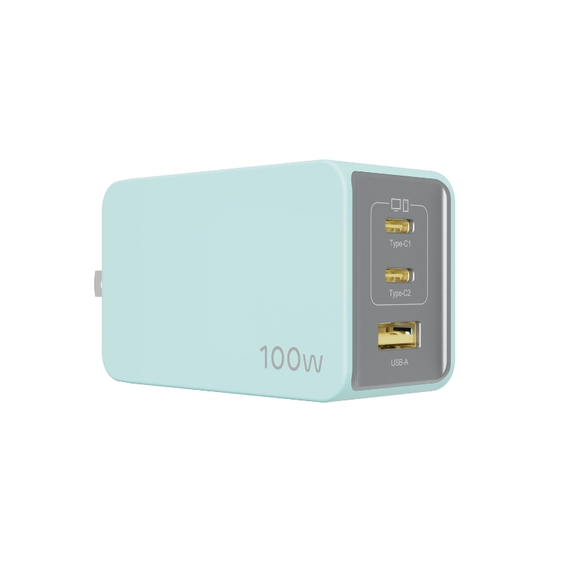 100W GaN Smart Travel High Power Adapter Us Plug USB C Wall Charger with 3 Ports 1A+2c Multi USB Fast Charging Pd 100W Charger for Laptop Notebook