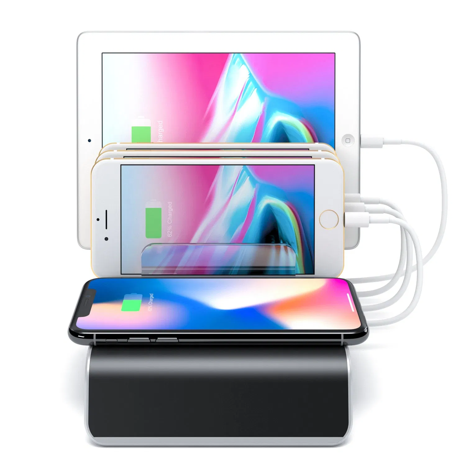 Multifunction Qi 45W 5 in 1 fast charging station 4 USB ports charging station with a wireless charger