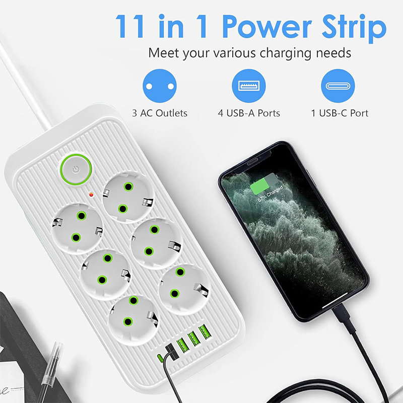 110V-250V 2500W EU USB Socket Home and Office Power Strip