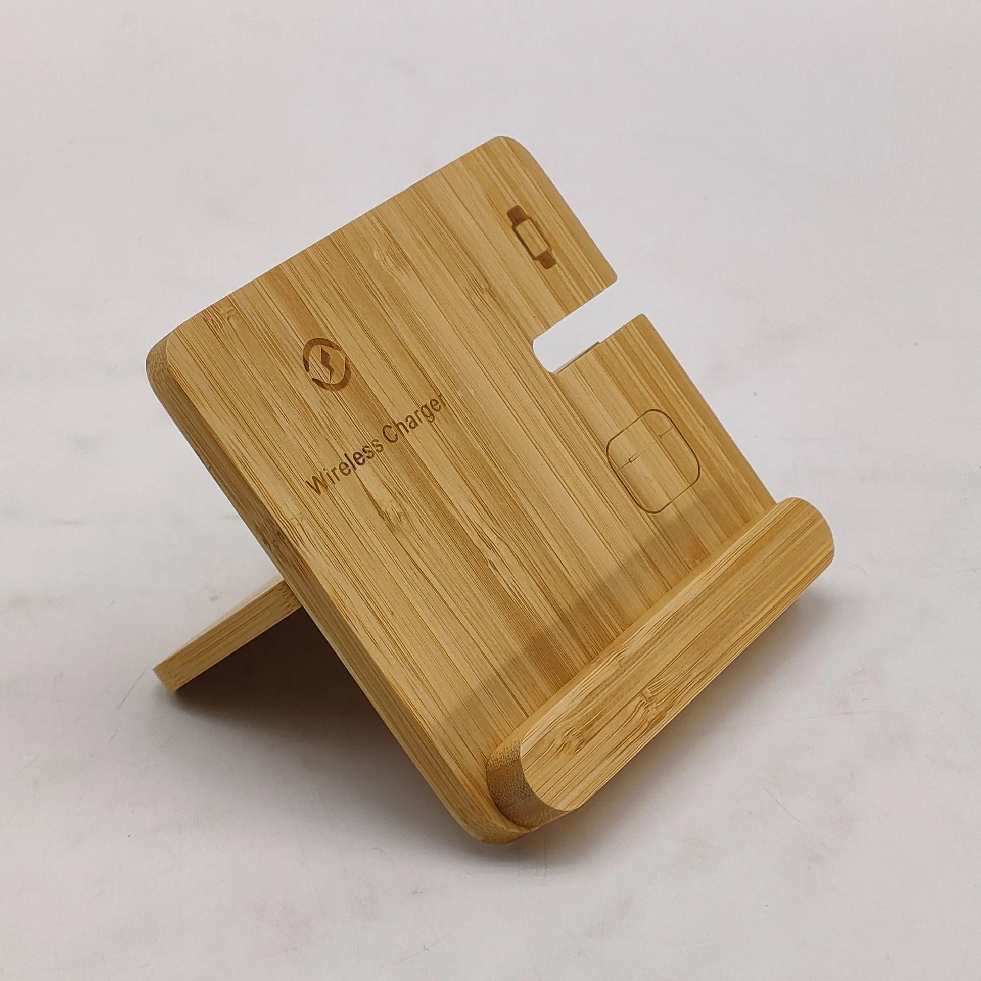 Multiple Desktop Bamboo Wireless Charging Station for Cellphone Smart Watch Tablet Earphones