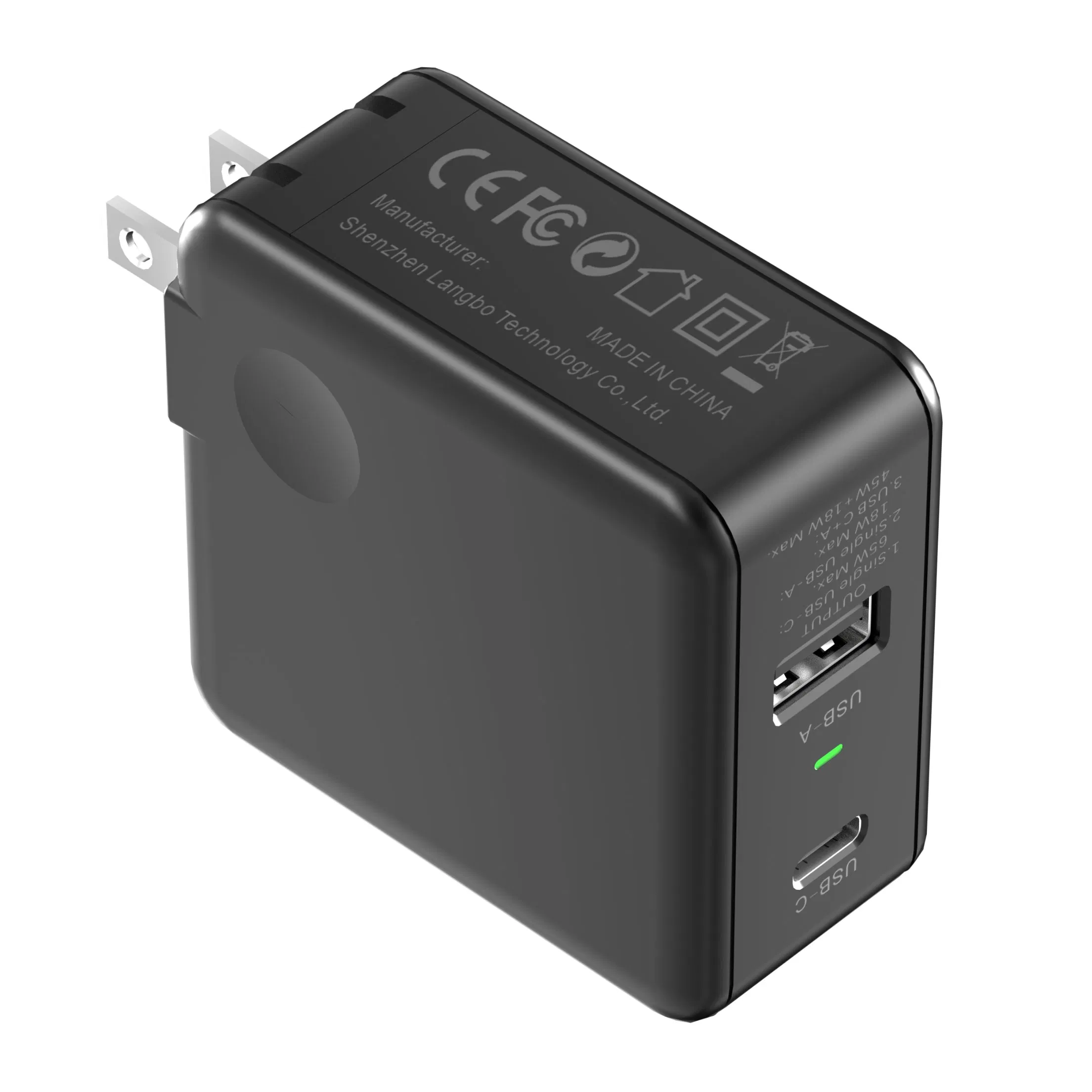 65W GaN USB C Charger, 3 Port Flat USB C Wall Charger with USB C and USB a, Fast Charging USB C Block, Slim USB C Charger Pd3.0&PPS, Foldable Plug to Travel