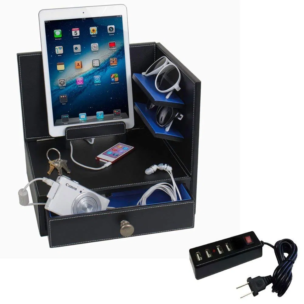 Desktop Organizer Sunglasses and Mobile Phone Holder Leather Charging Station