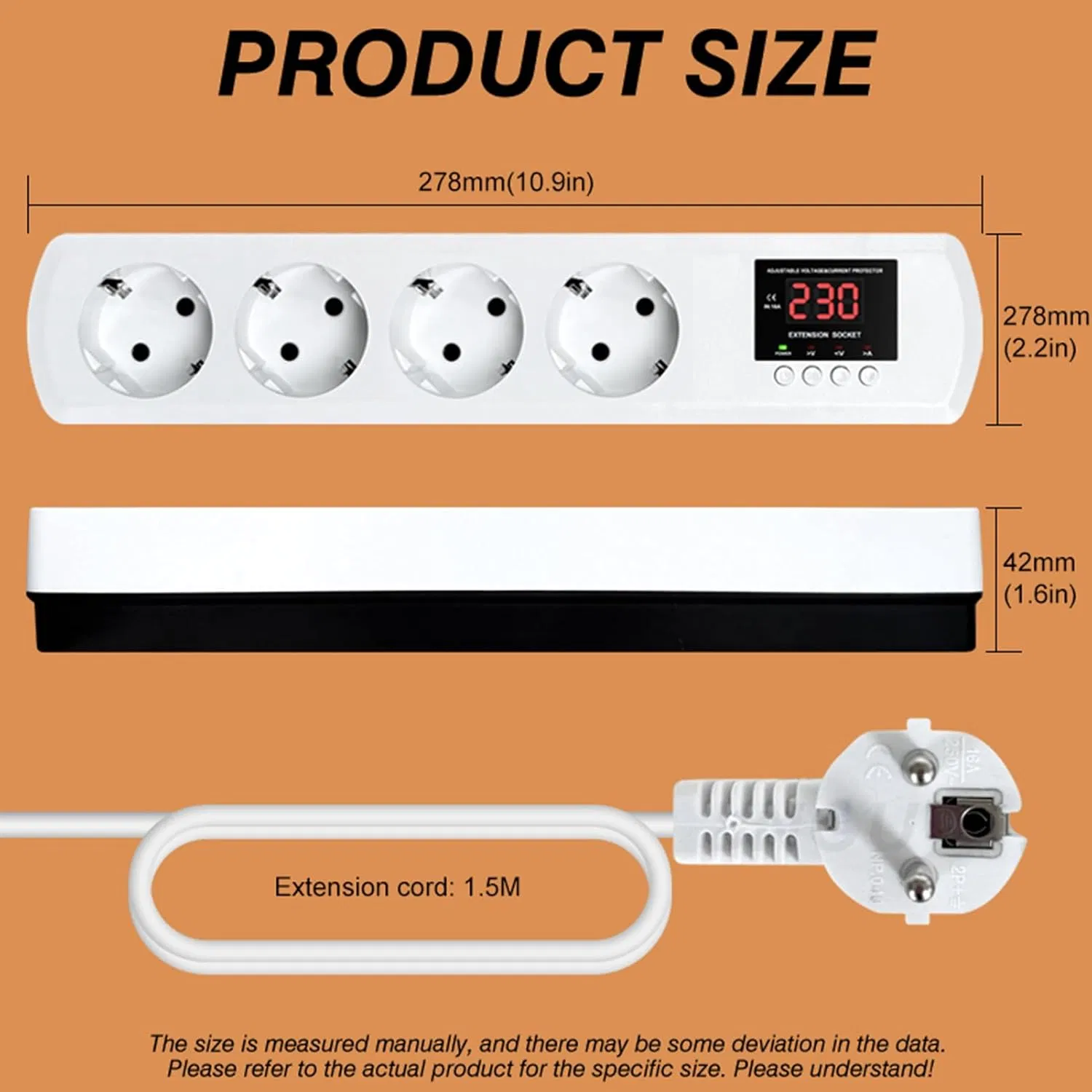 Jiuji Portable USB Electrical Voltage Current Surge Protection Power Strip for Energy Saving