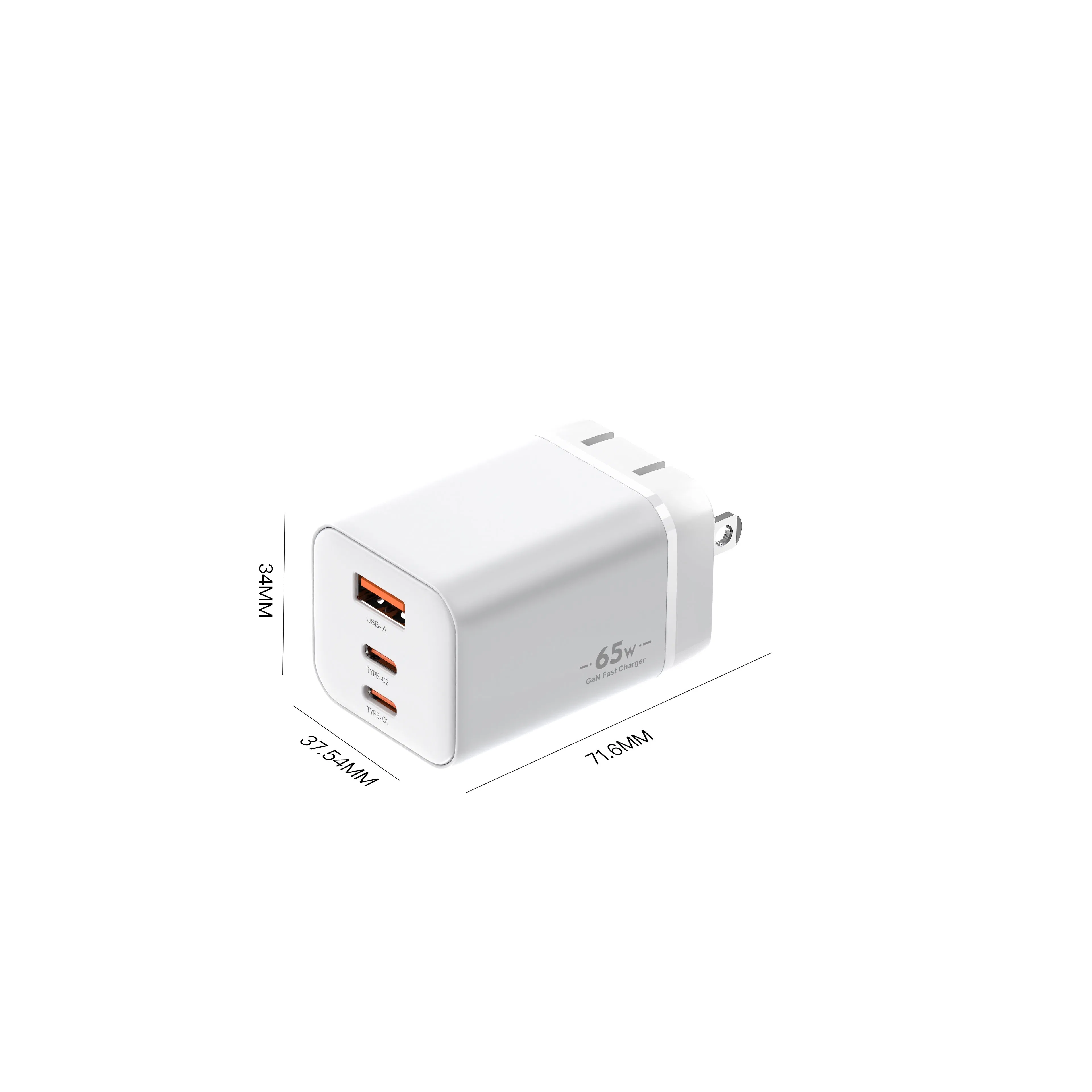 65W Compact GaN Sic USB-C Pd Fast Wall Charger Adapter