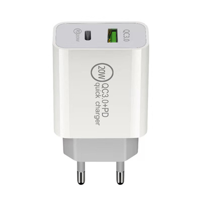Factory Direct QC3.0+Pd 20W Dual Port USB+Type C Fast Charger Adapter Us/EU/Au/UK Plug Universal Travel Adapter for Smartphone