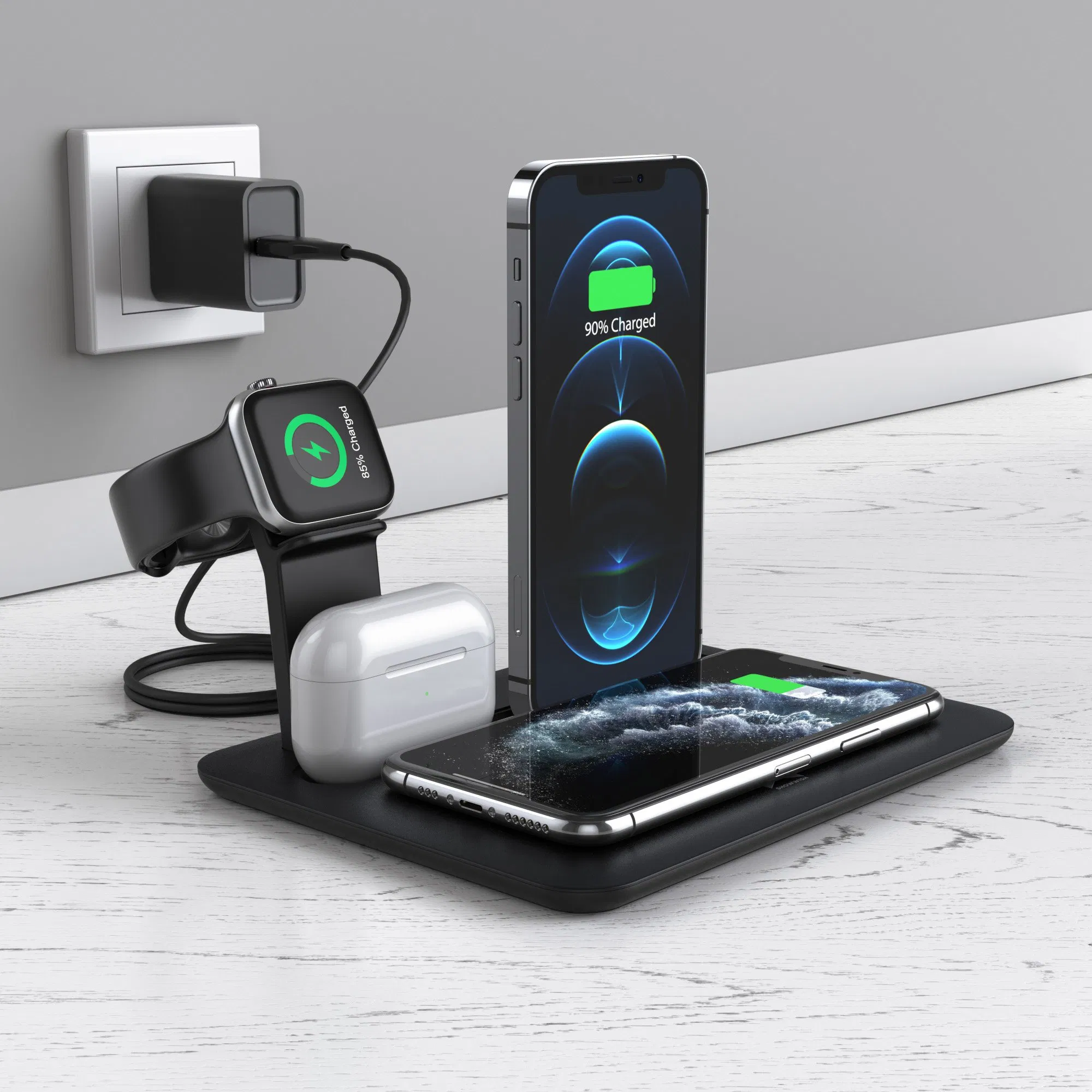 Advanced safety features 4ports fantasy fast charging multi wireless charger dock station for mobile phone/watch/earphone