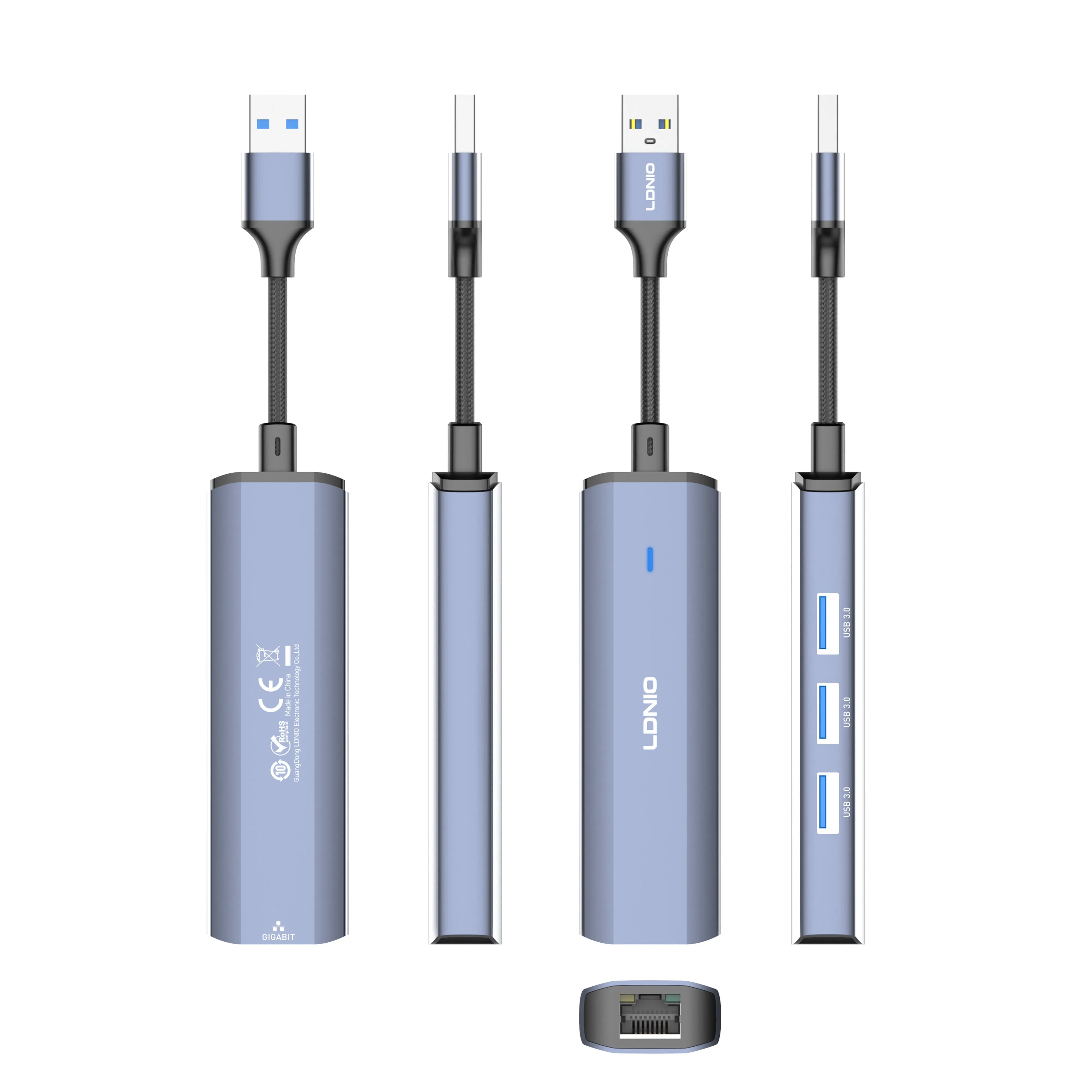 Ldnio Ds-124u USB-a to USB-a*3+RJ45*1 Network LAN Ethernet Docking Station Hub