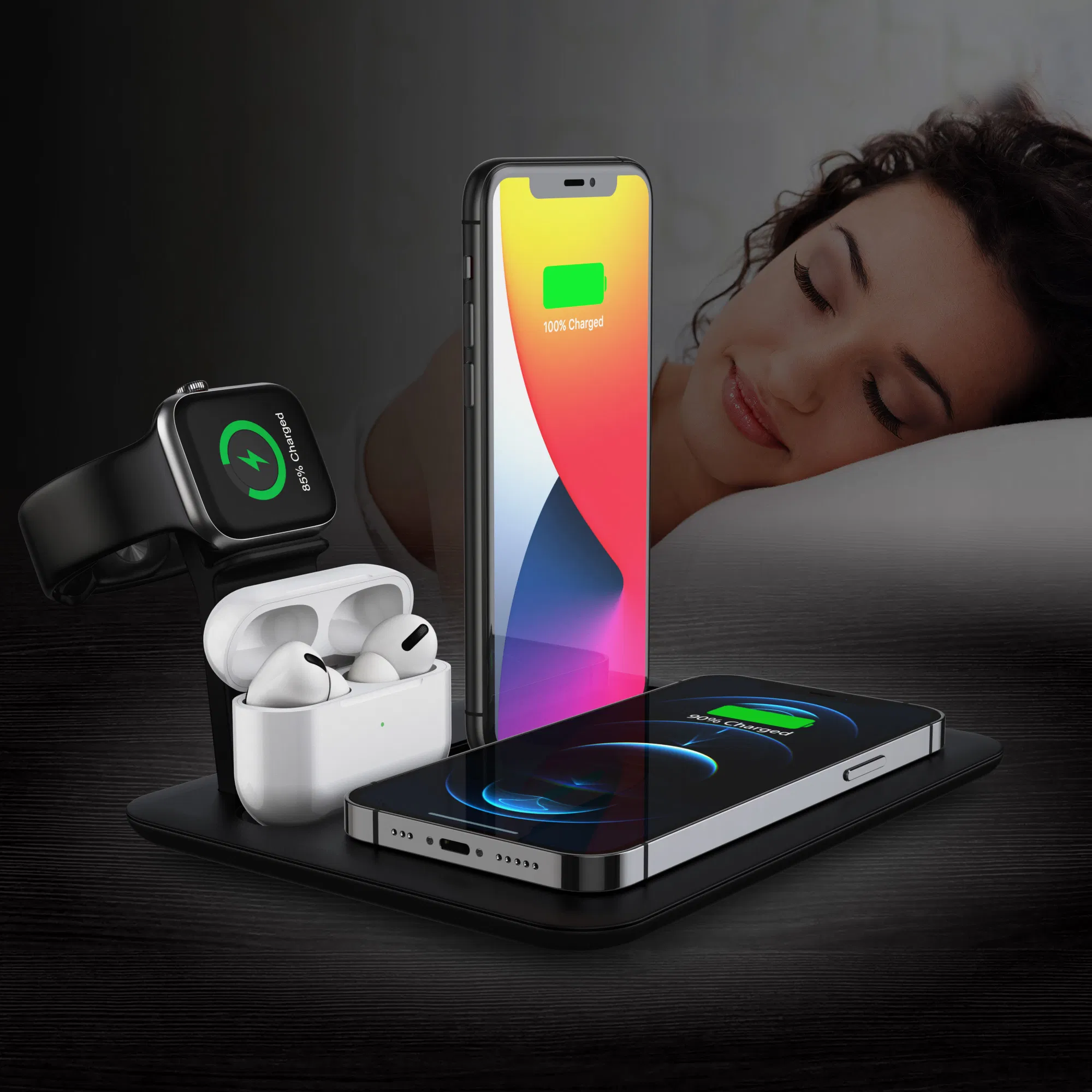 Advanced safety features 4ports fantasy fast charging multi wireless charger dock station for mobile phone/watch/earphone
