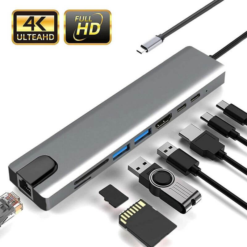 8-in-1 USB-C Docking Station with Ethernet &amp; Dual Monitor