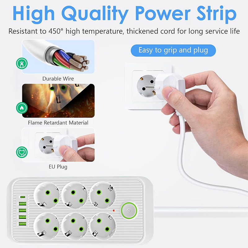 110V-250V 2500W EU USB Socket Home and Office Power Strip