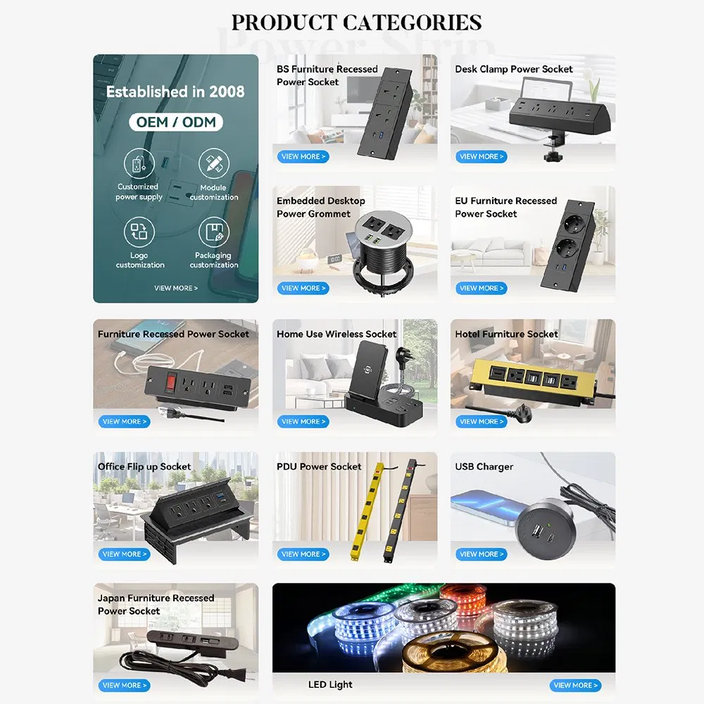 Us Desk Clamp Power Strip with Pd 20W USB a Desktop Edge Power Socket