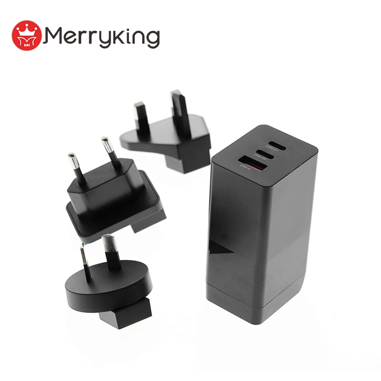 EU Us UK Au Detachable Plug 3 Ports 65W GaN Charger USB a+C Pd 3.0 Power Adapter USB Wall Charger
