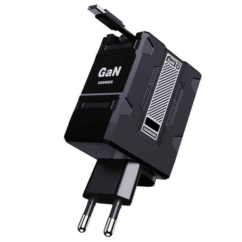 2-in-1 Telescopic GaN Wall Charger with Dual Cables