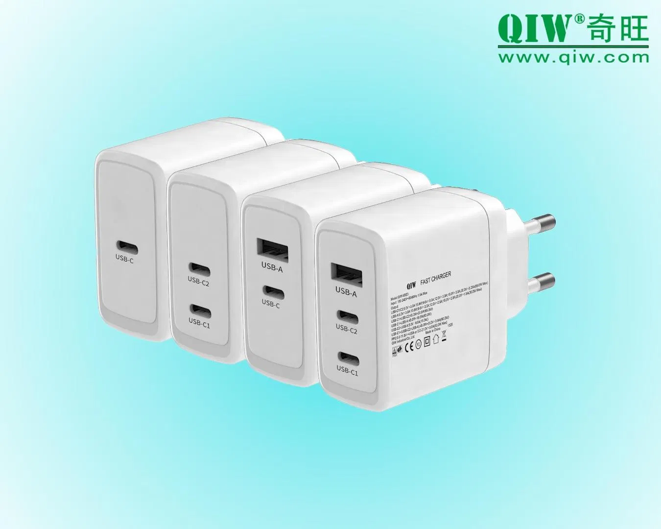 Qiw AC Adapter Pd Charger TUV GS CE LVD GaN Charger USB Fast Charger 45W 65W EU Europe Germany Laptop Tablet Mobile Phone Smartphone Switch 2 IEC En 62368-1