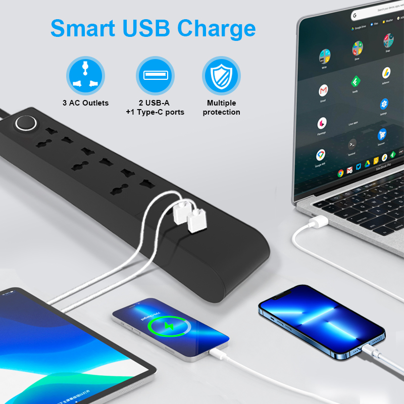 Luxury-Style Household Power Strip, Frosted Metal Shell, 3 Outlets + 2 USB Fast Charging, Living Room High-End Power Board