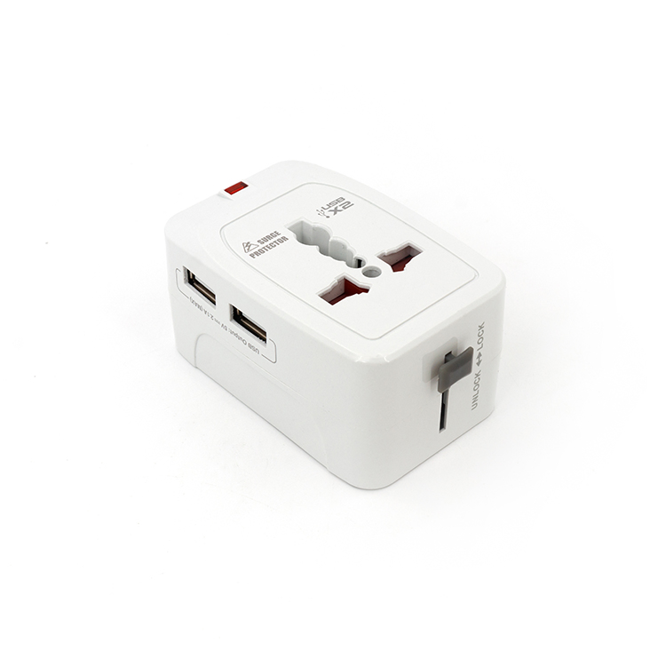 931L 2 USB Universal Travel Adapter with UK Us EU Aus Plug Worldwide