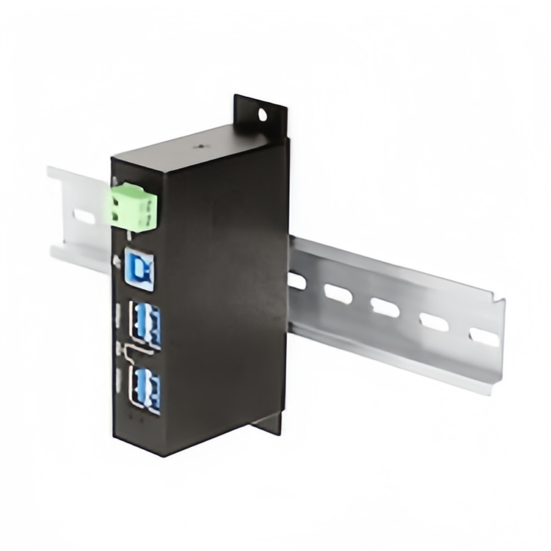 Custom 4-Port Managed USB Hub with 4X USB-a, Heavy Duty with Metal Industrial Housing, ESD &amp; Surge Protection, Wall/Desk/DIN-Rail Mountable