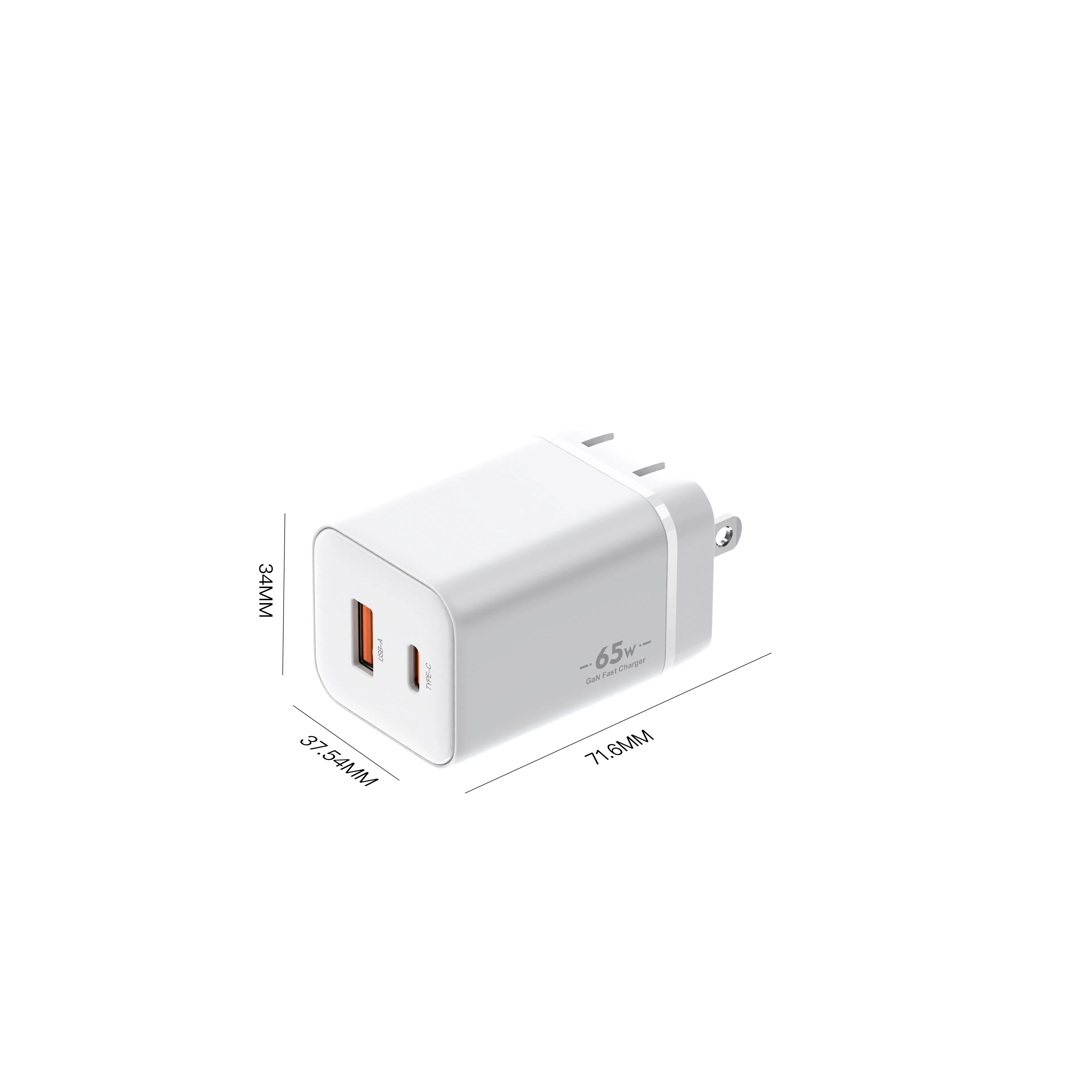 65W Compact GaN Sic USB-C Pd Fast Wall Charger Adapter