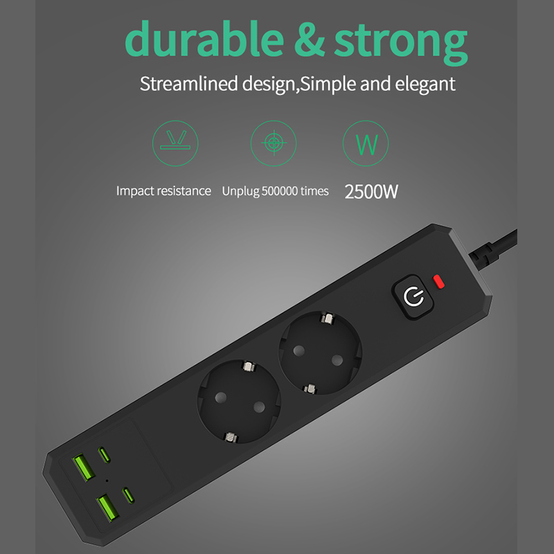 2500W 100V-250V Electrical Smart EU Socket Power Strip with USB