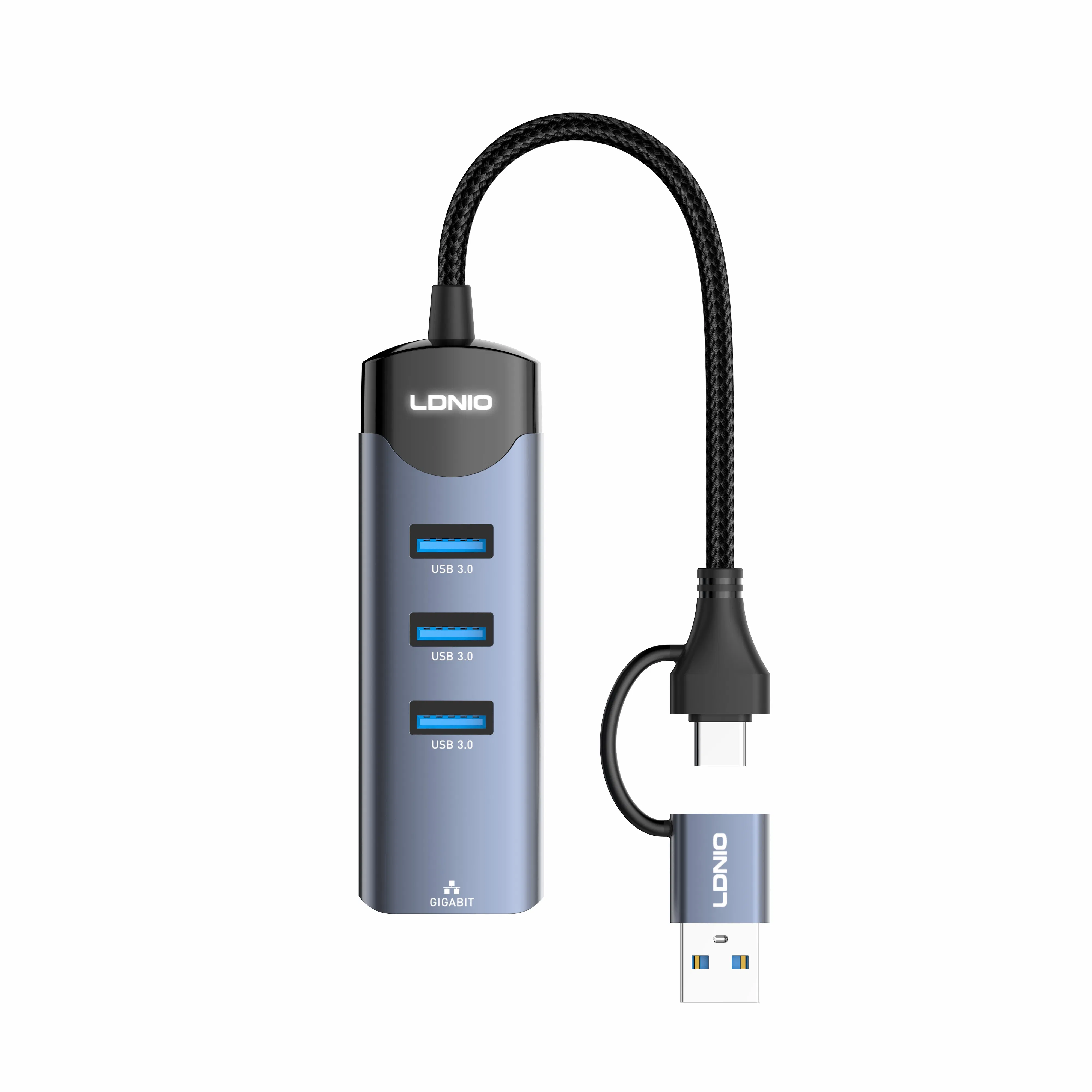 Ldnio Ds-144UC USB-a + Type-C to USB3.0*3+RJ45*1 Mobile Phone Charing Data Transmission Hub