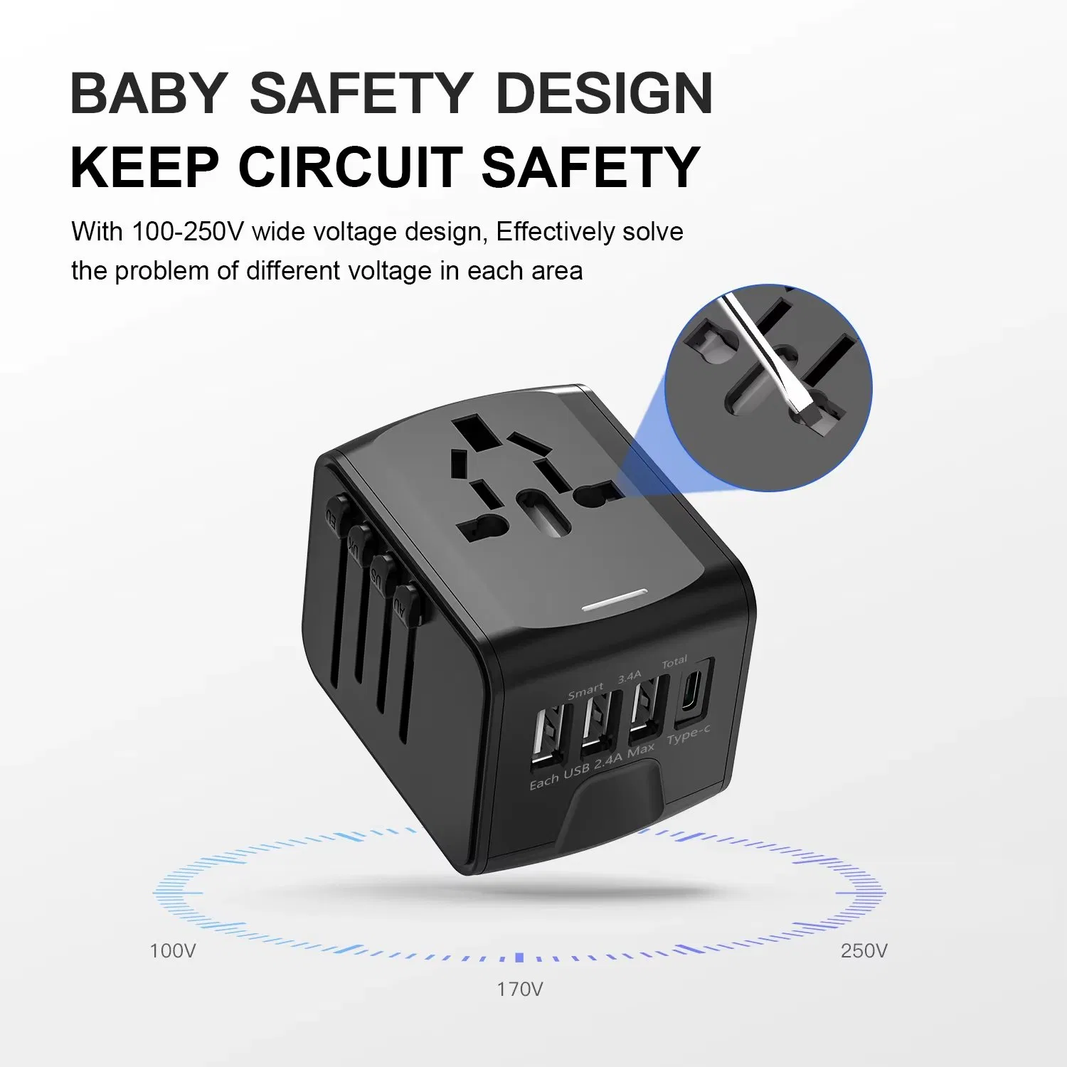 Universal Travel Adapter Multi-Function USB Type-C Charging Stand for Worldwide Use