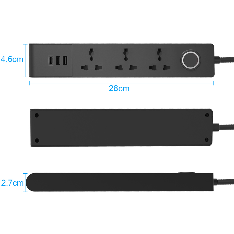Luxury-Style Household Power Strip, Frosted Metal Shell, 3 Outlets + 2 USB Fast Charging, Living Room High-End Power Board