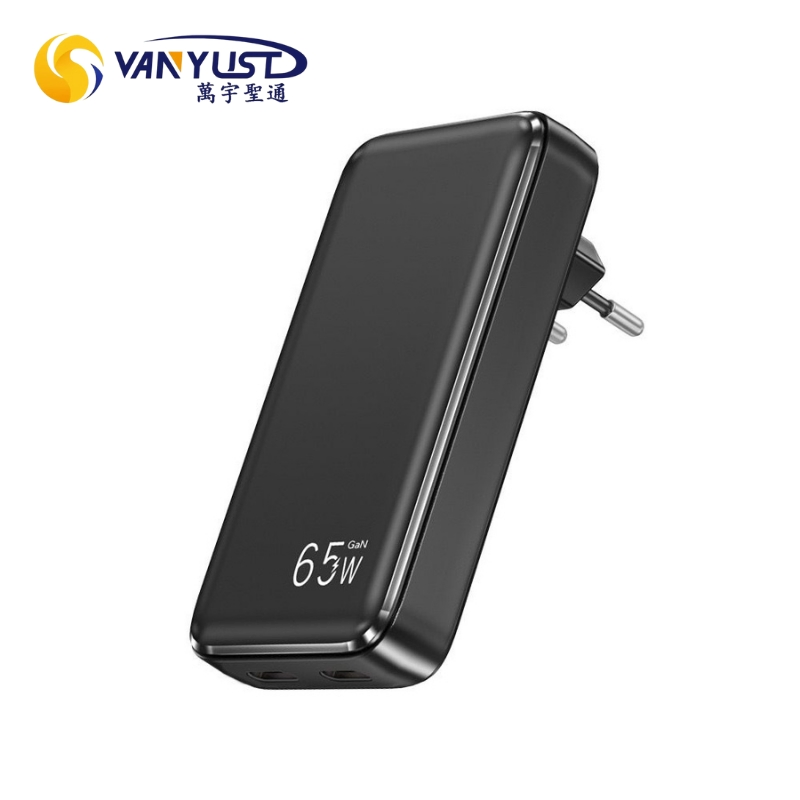 Factory Price 65W Ultra Thin Us Type Adapter Fast Charging Dual Type C 2c Ports Portable Pd Fast GaN Charger for Laptop Computer