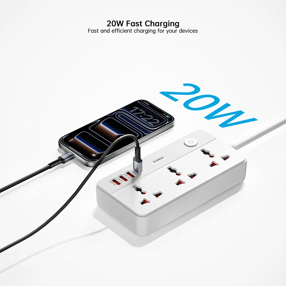 Xundd Xdch-128 7-in-1 Pd 20W USB Power Strip, 3 AC + 3 USB-a + 1 USB-C -Us Plug