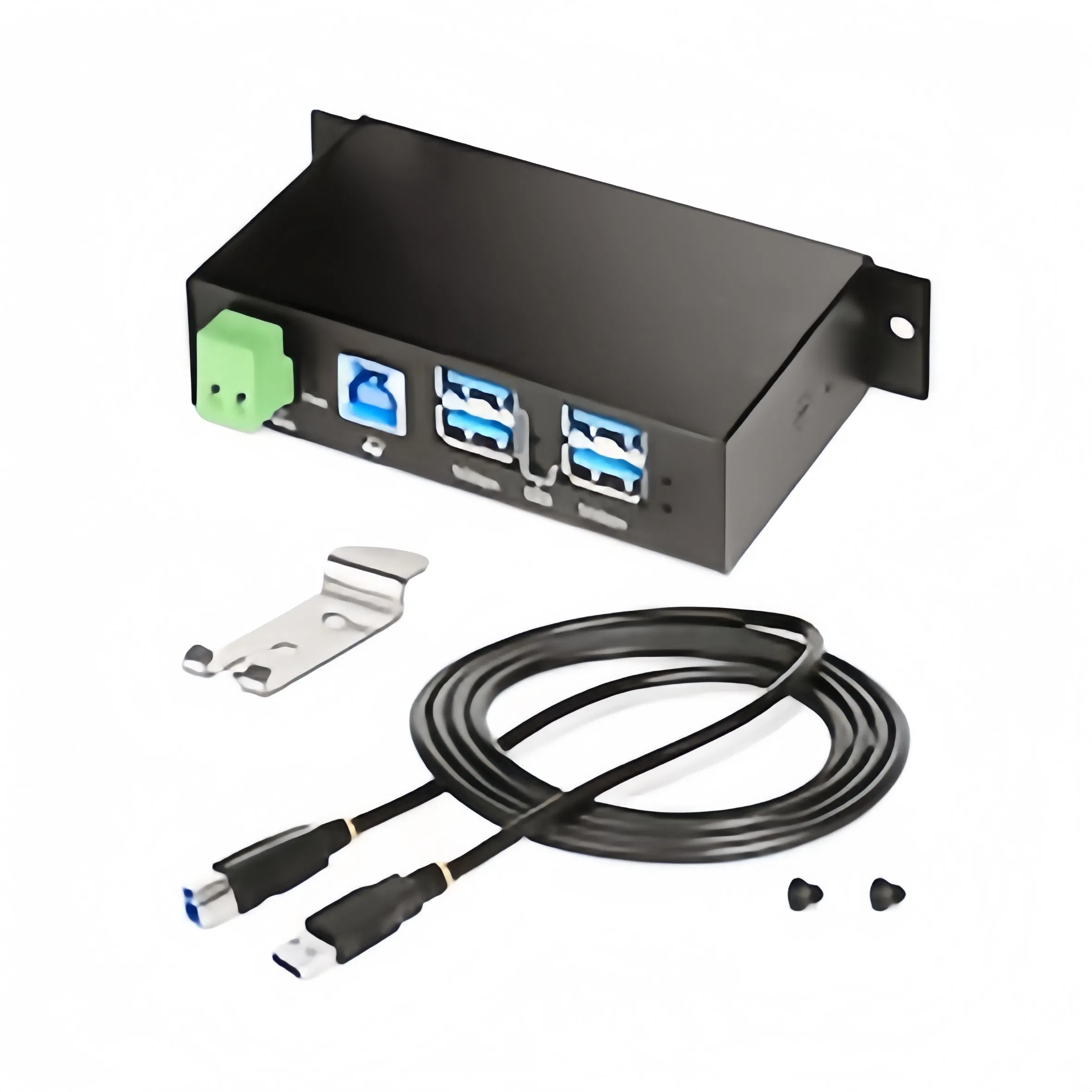 Custom 4-Port Managed USB Hub with 4X USB-a, Heavy Duty with Metal Industrial Housing, ESD &amp; Surge Protection, Wall/Desk/DIN-Rail Mountable
