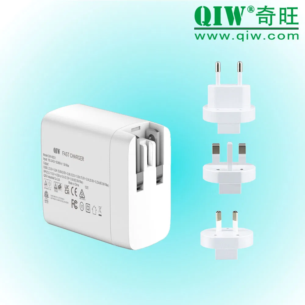Qiw AC Adapter Pd Charger TUV GS CE LVD GaN Charger USB Fast Charger 45W 65W EU Europe Germany Laptop Tablet Mobile Phone Smartphone Switch 2 IEC En 62368-1