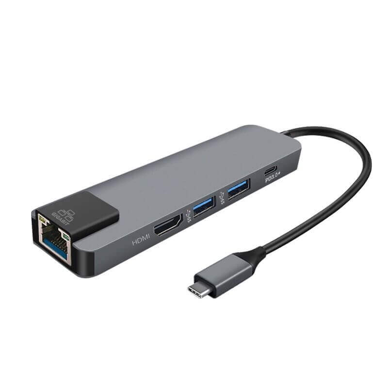 5-in-1 USB-C Docking Station for Mac PRO/HP/DELL - Pd Fast Charging, Gigabit Ethernet