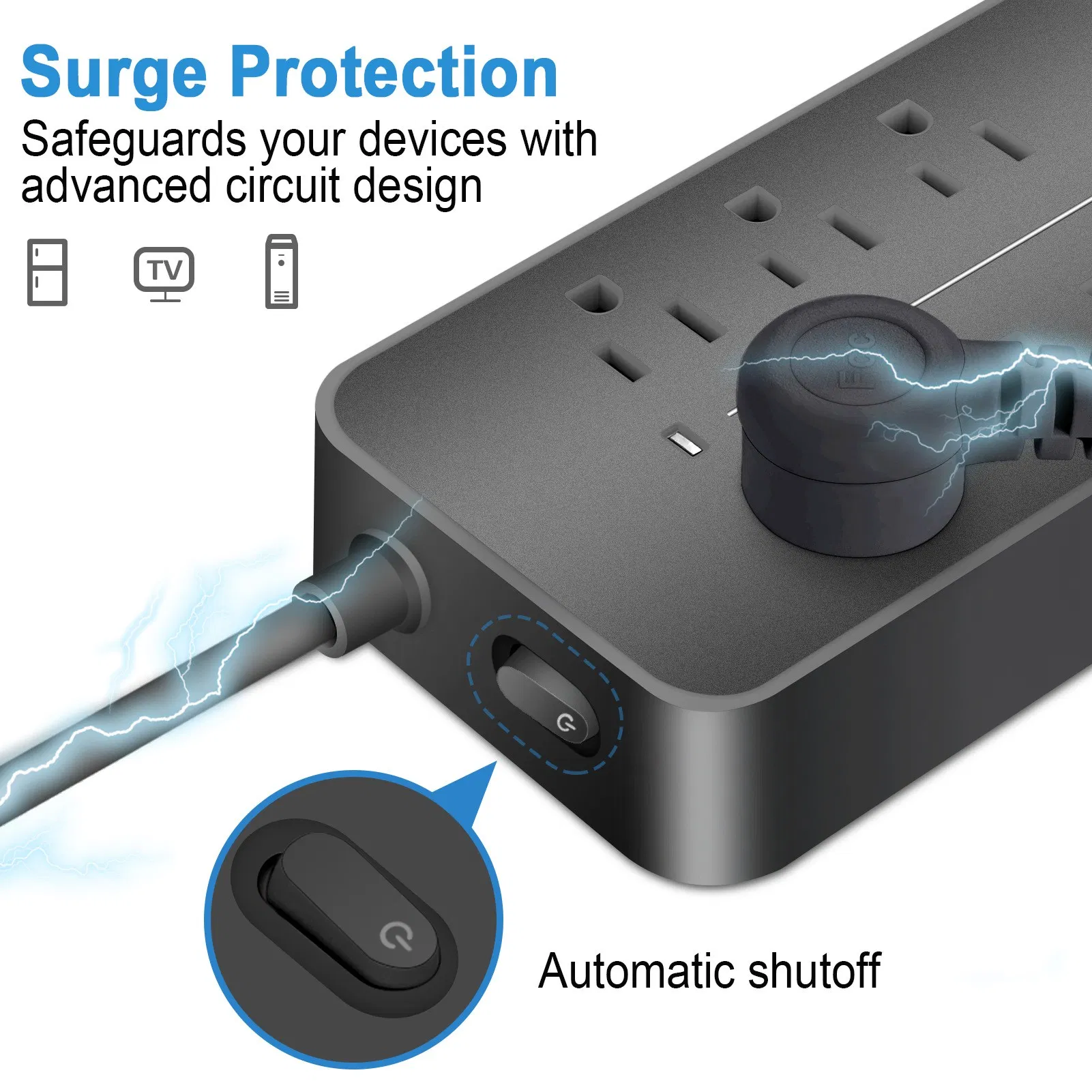 Power Strip with USB 8 Outlet Surge Protector 1USB C 3 USB