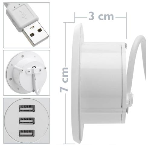 3 Ports USB 2.0 Hub for Desktop White