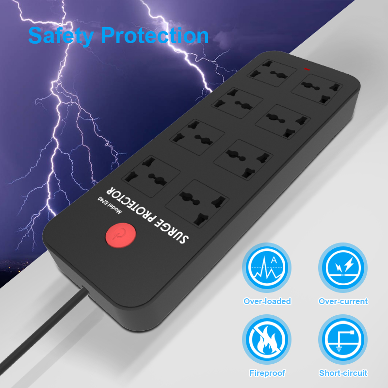8 AC Outlet Extension Cord Overload Protection Electric Plug Extender Universal USB Power Board Socket Power Strip