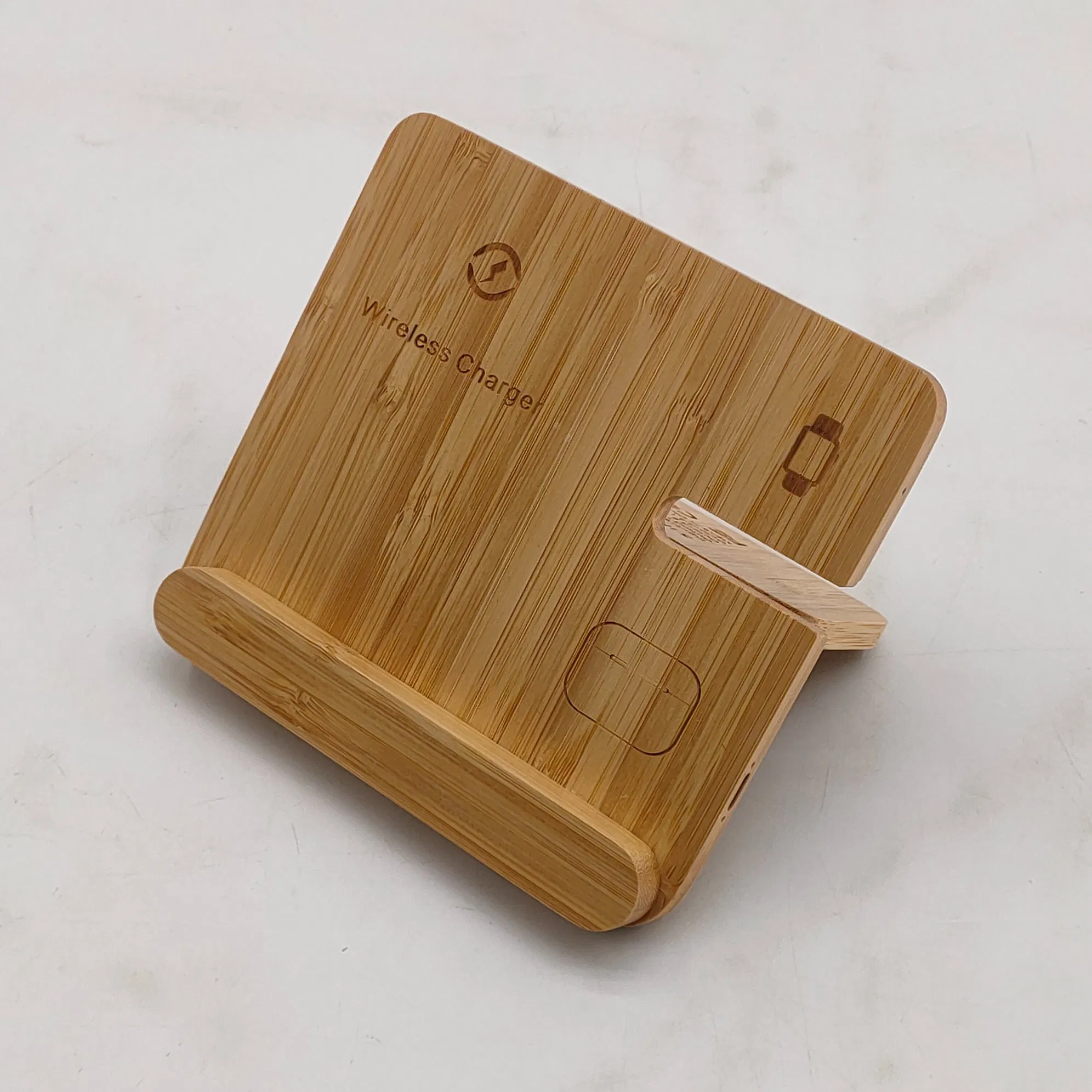 Multiple Desktop Bamboo Wireless Charging Station for Cellphone Smart Watch Tablet Earphones