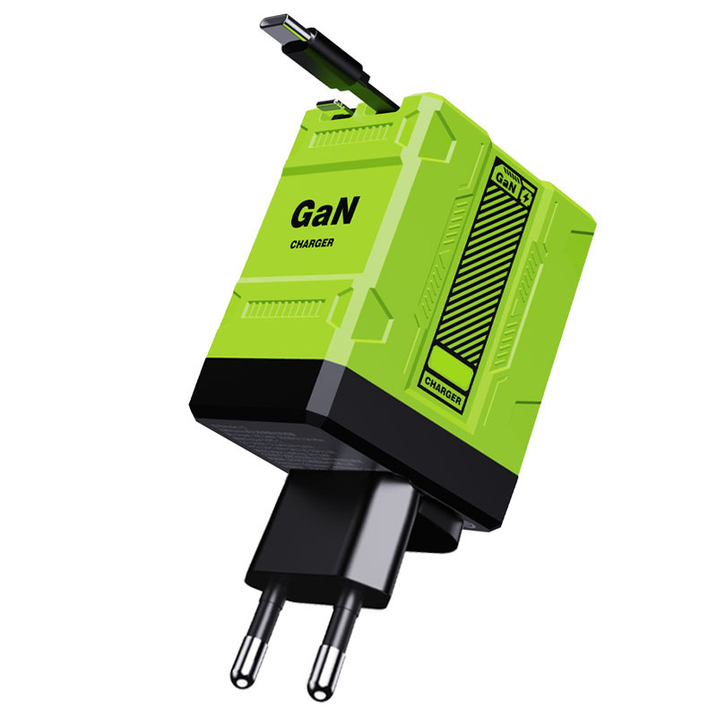 2-in-1 Telescopic GaN Wall Charger with Dual Cables