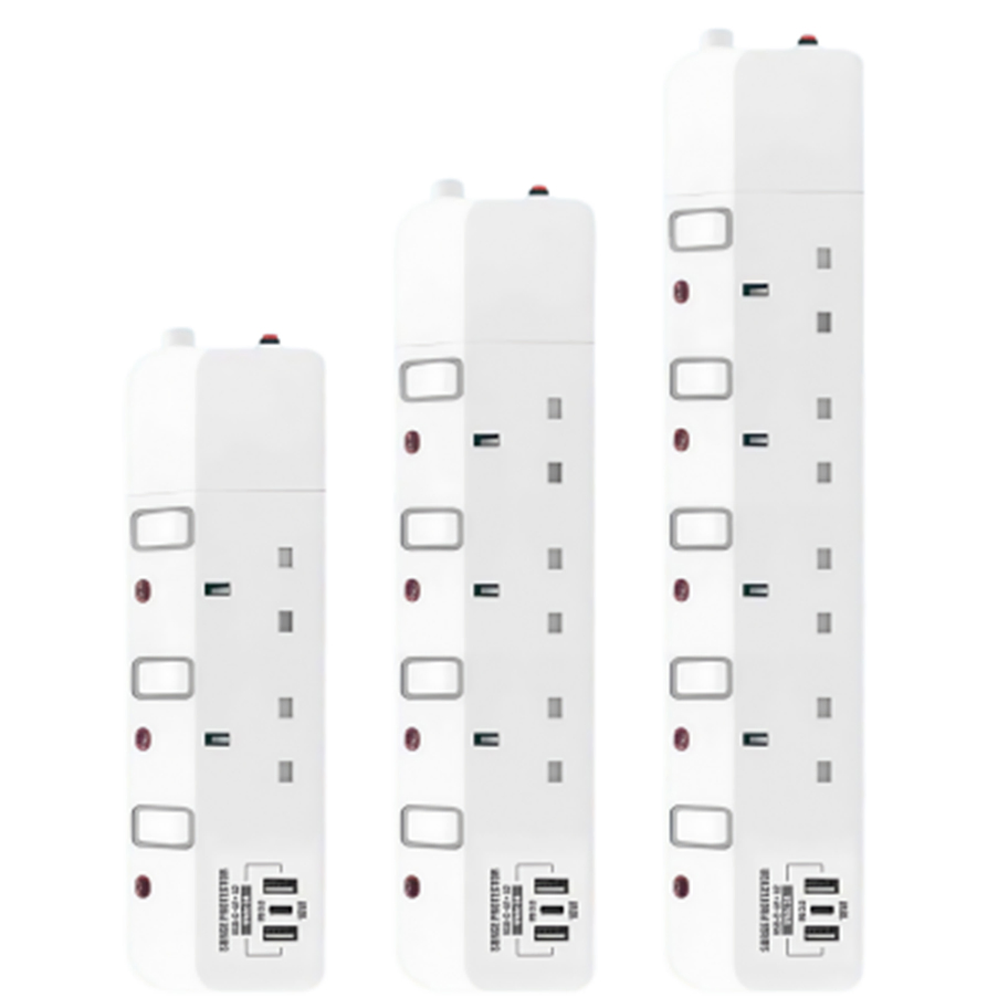 British Type 3 AC Outlets Power Strip with USB Type C Port