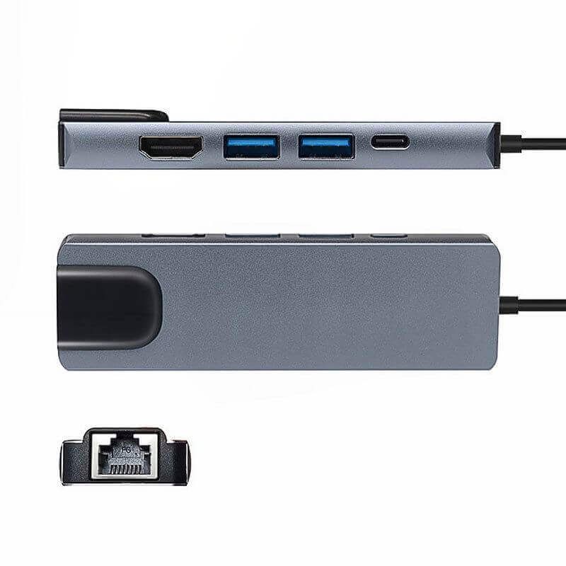 5-in-1 USB-C Docking Station for Mac PRO/HP/DELL - Pd Fast Charging, Gigabit Ethernet