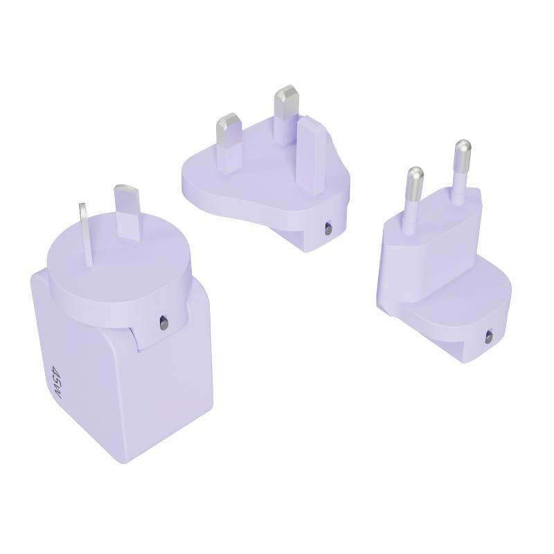 EU Us Kc Jp UK Portable Changeable Plug USB Type C 45W Mobile Phone Laptop GaN Wall Pd Fast Charger for Travel