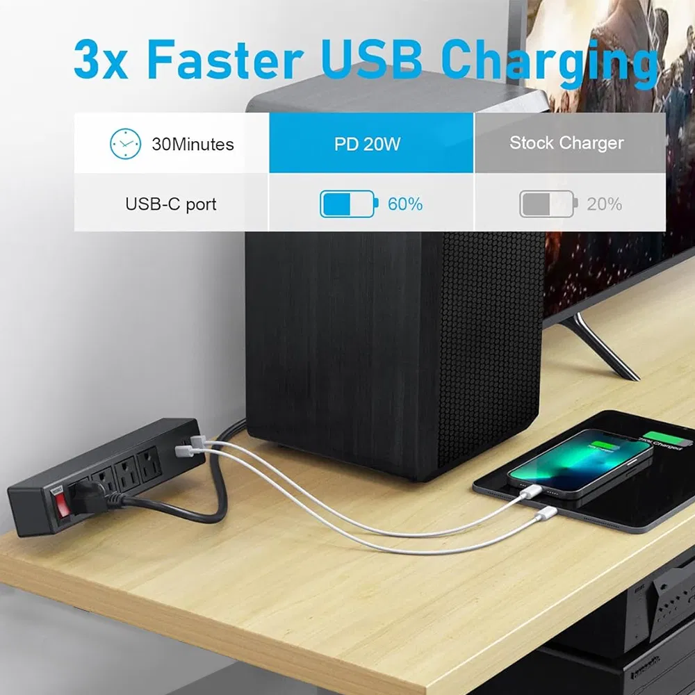 Us Desk Clamp Power Strip with Pd 20W USB a Desktop Edge Power Socket
