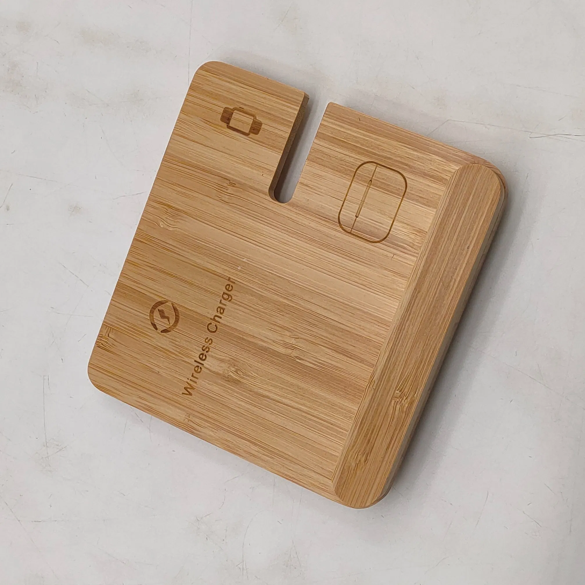 Multiple Desktop Bamboo Wireless Charging Station for Cellphone Smart Watch Tablet Earphones