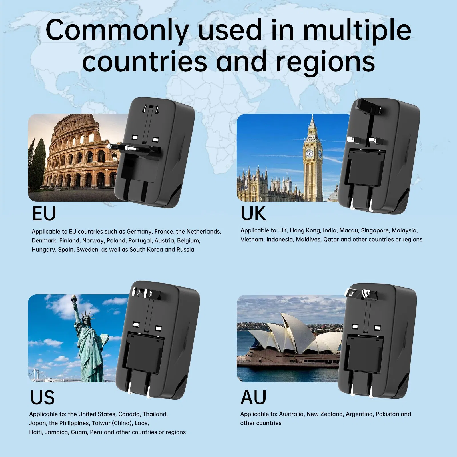 Aspor A885 GaN 35W Portable Travel Charger 4-in-1 Universal Adapter Type-C USB-a