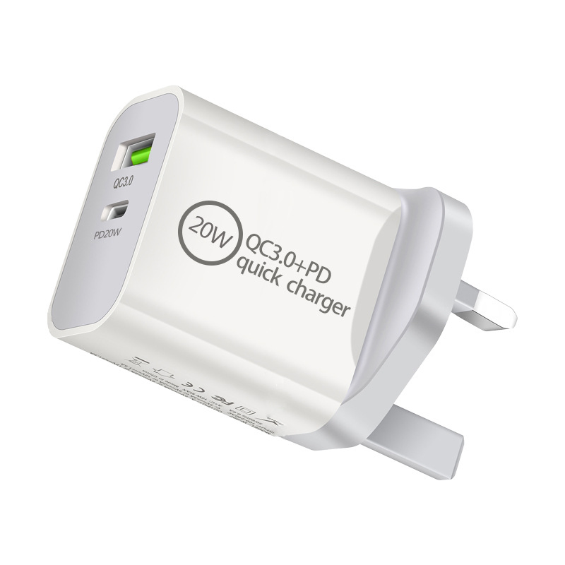 Factory Direct QC3.0+Pd 20W Dual Port USB+Type C Fast Charger Adapter Us/EU/Au/UK Plug Universal Travel Adapter for Smartphone