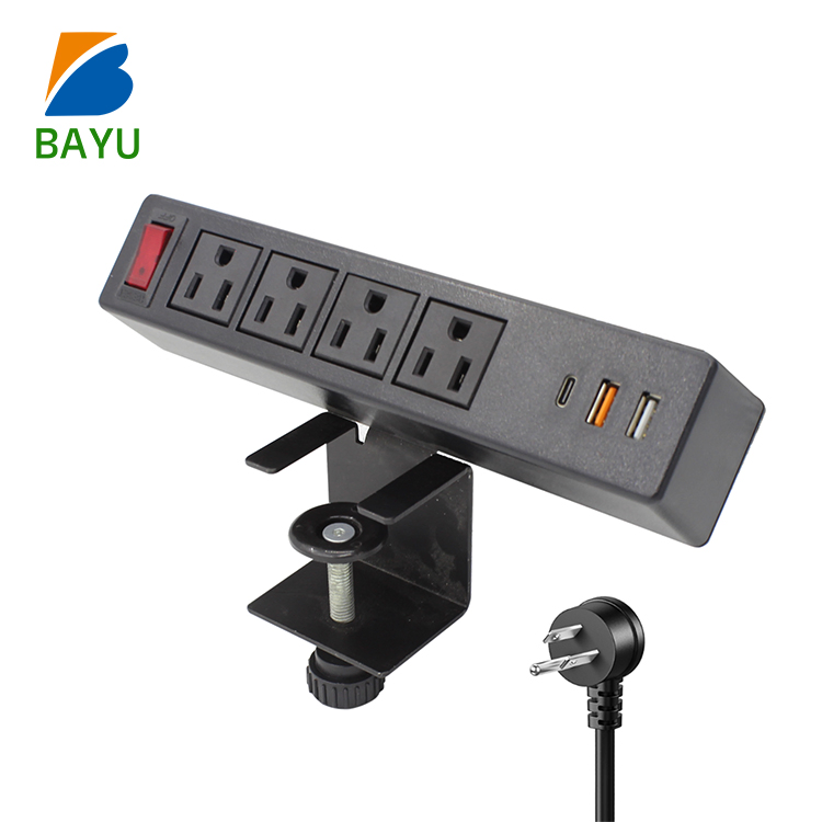 Us Desk Clamp Power Strip with Pd 20W USB a Desktop Edge Power Socket