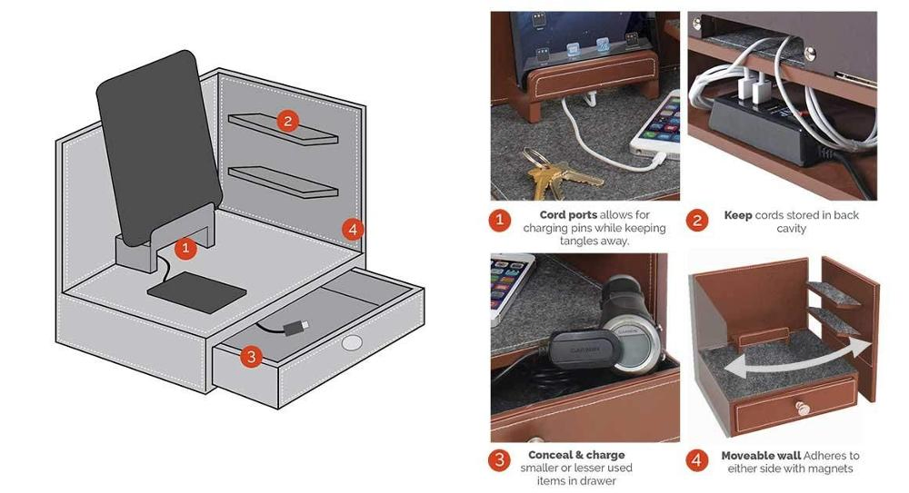 Desktop Organizer Sunglasses and Mobile Phone Holder Leather Charging Station