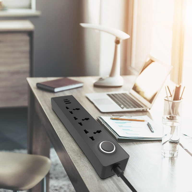 Luxury-Style Household Power Strip, Frosted Metal Shell, 3 Outlets + 2 USB Fast Charging, Living Room High-End Power Board